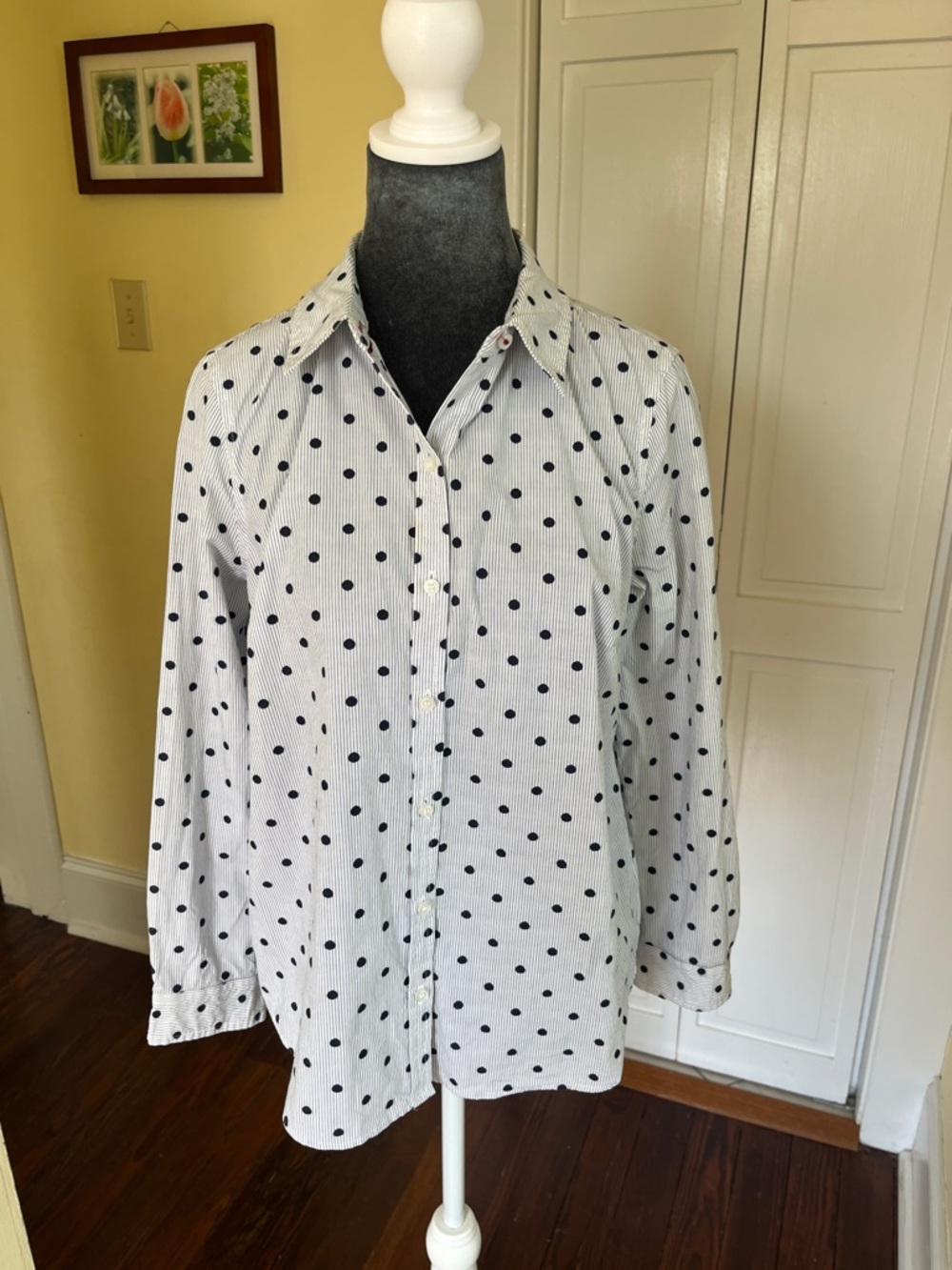 Charter Club White Button-Down Shirt with Navy Polka Dots